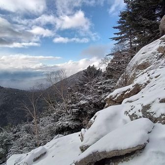 左は鷹見岩、右はこれから登る飯盛山