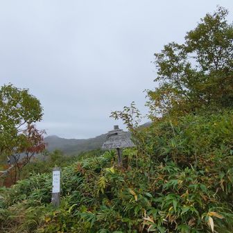 望岳台ですね。
座るのにちょうどよい岩があって腰掛けていたら、ポツポツ霧雨が。だんだん雨足が多くなってきたので、ここでレインウェア上下身に着ける。