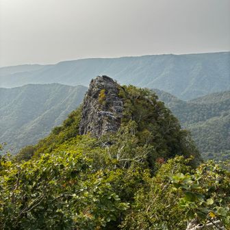 頂上から岩峰を見る、なんかあっちの方がピークらしいよね。^ ^