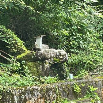 頂上近くの駐車場にある清水