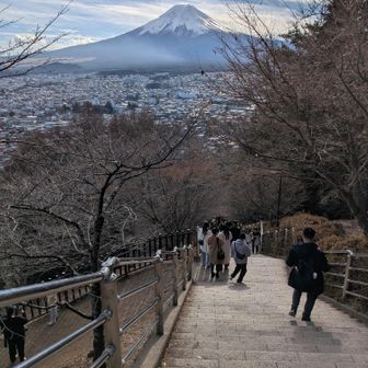 下山方面、浅間神社に下りるようで階段100段以上あるみたいで膝が心配です😰