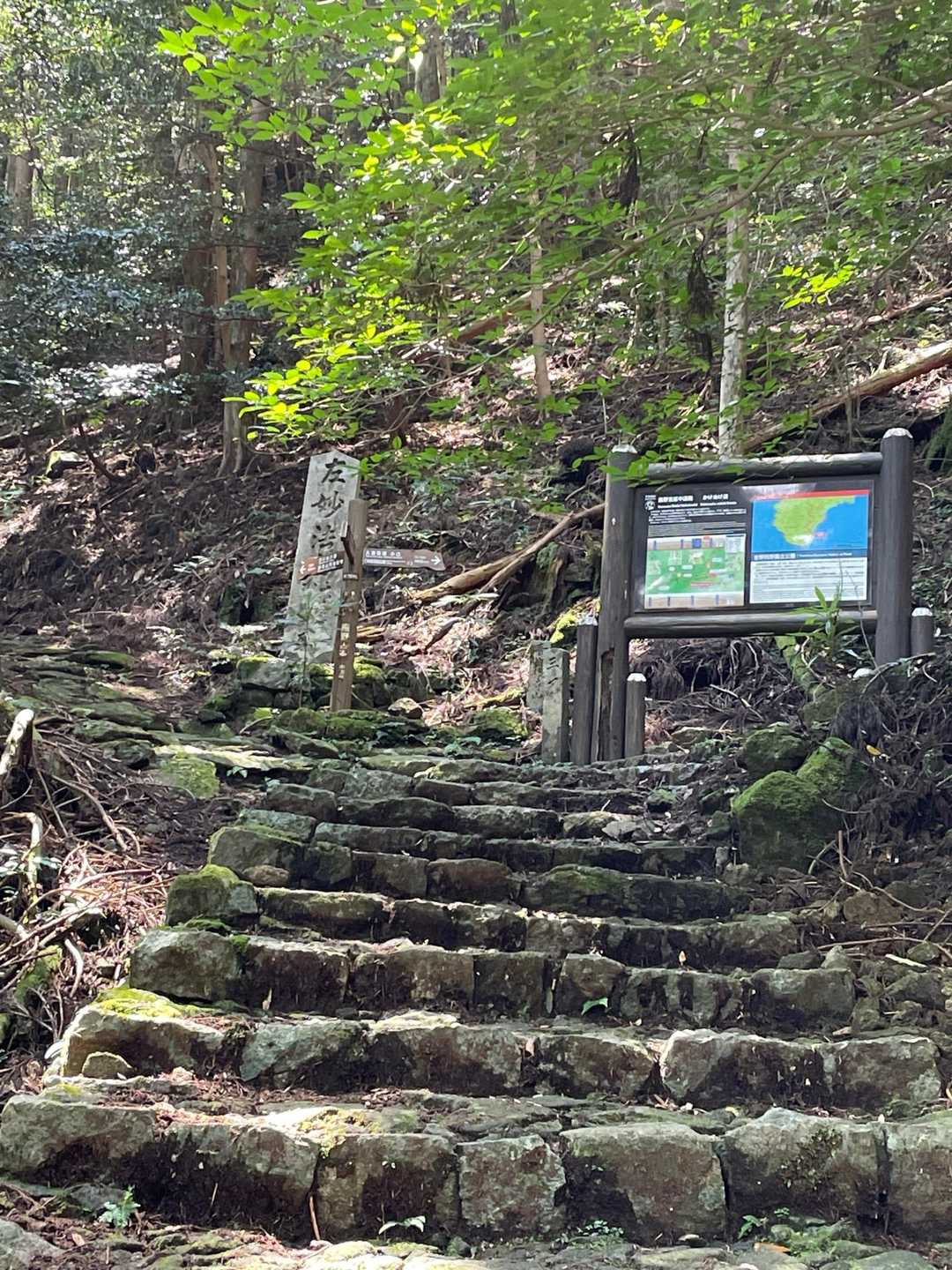 右へ行けば那智高原、かけぬけ道を妙法山阿弥陀寺へはまっすぐです
今日はかけぬけ道へ