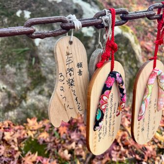 しめ縄には足や草履の形をした絵馬が…✨
皆さんの願いが叶いますように🙏
もちろんお願いする時は「◯◯を頑張るので願いが叶うようにお力添えをしてください」と願掛けをしているとは思いますが…😉