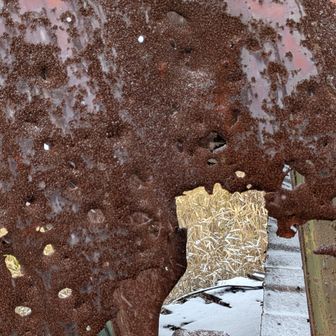 鉄板を
風よけに使い小休止