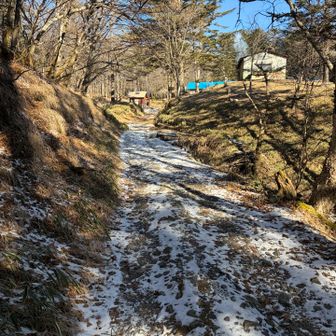 笠取小屋に到着。このあたりから急に雪が出てきました