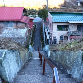 駅からはこの急階段を下ります。