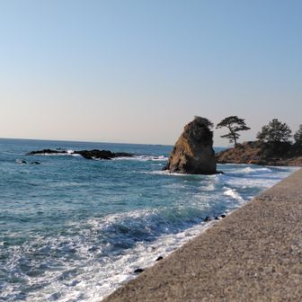 立石海岸に出ました。あれが立石かな？