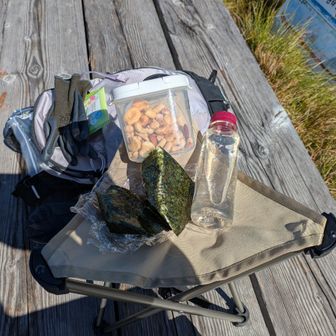今日のランチ…「枝豆🫛+塩昆布+SUさんお手製の梅干し」入りのおにぎり🍙と自家製梅ジュース