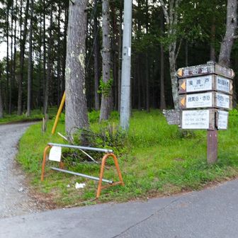 左から登ります。やまのこ村駐車場を利用する際も左です。路面は結構荒れていますので車高の低い車、車を大切にしている方にはおすすめしません。