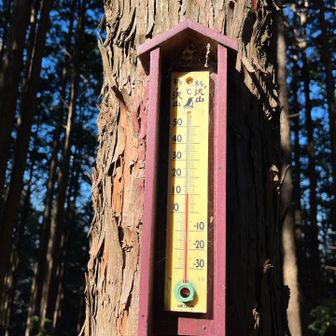 山頂銘板はありませんが、掛けてある温度計に山の名前が書かれてました🤣
