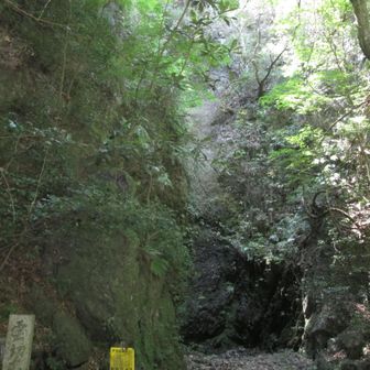 プール脇のみそぎ滝。水が枯れている。