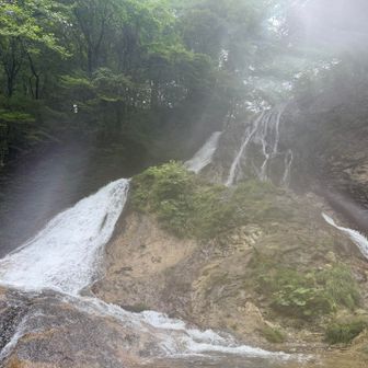 雷霆の滝
1段目で写真の真ん中部まで登り、2段目は左の凄い滝と右のチョロチョロの間を行きます。