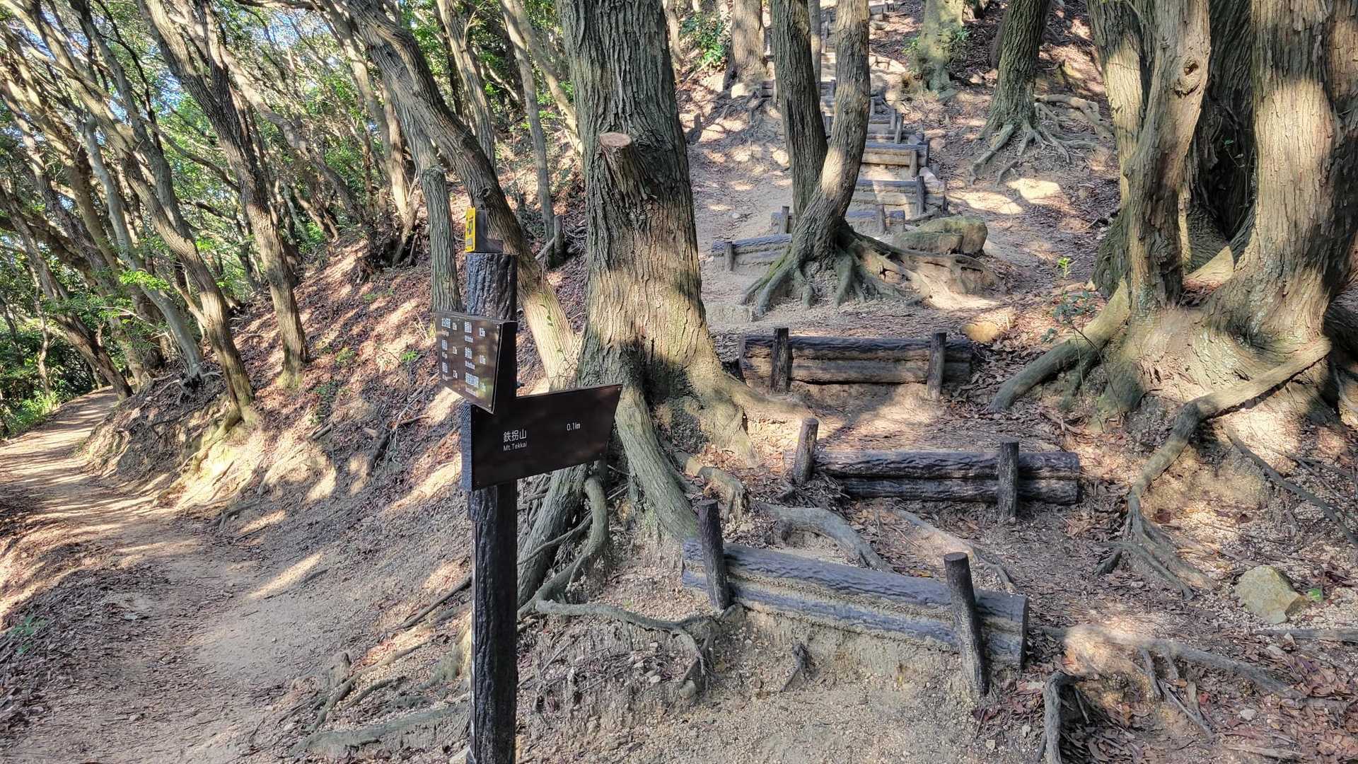 鉄かい山へは、階段を登るノダ❕