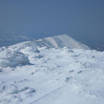 さすがに風は冷たく、ミニモンスターを風除けに腰を下ろし小休止
下岳にはそそられるが、そこまでの体力はない
