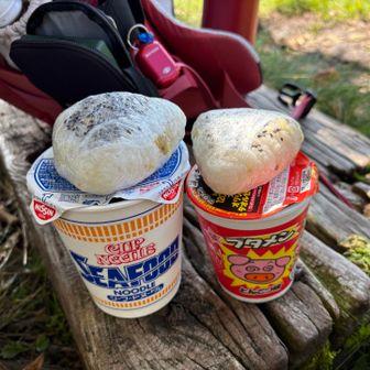 早めのお昼😋
水筒(テンピークライト750ml)に6時間以上前に入れたお湯、カップ麺に全く問題なしでした！