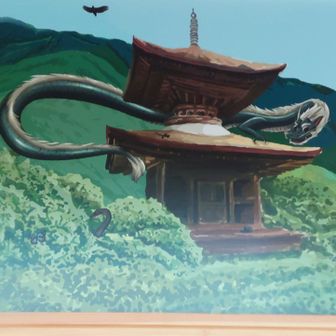 トイレの壁にある岩湧寺多宝塔のイラスト