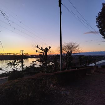 住宅街の公園の中。朝焼けがきれい。