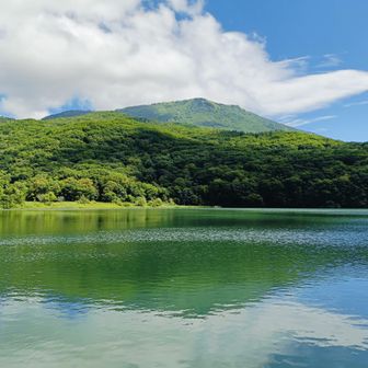 次は古池。黒姫山山頂の雲が取れました。