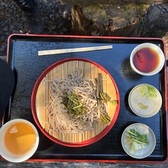 下山後、青苔荘でざるそばをいただく
美味しかった
漬物、ゼンマイも