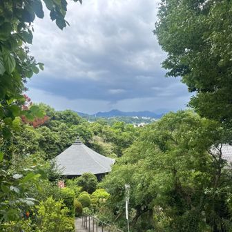 奥に二子山が見えます(岩之上堂)
