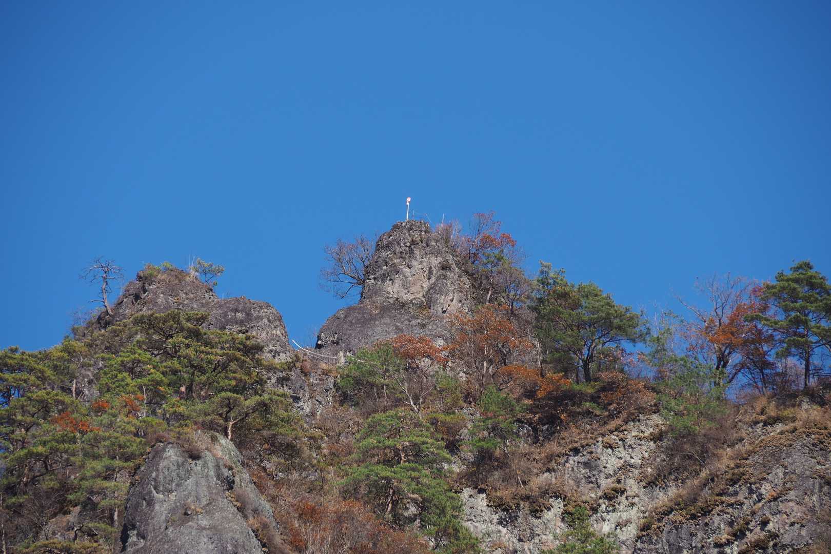 ん？あれが山頂？なんか立ってる。あそこに立つのすげーこわくないか？？