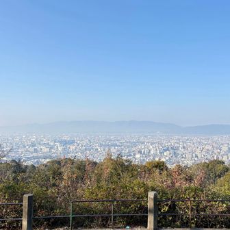 「将軍塚」近くの展望台から京都タワー方面を見渡す