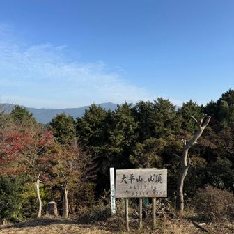 山頂標識の背後は古処山です。