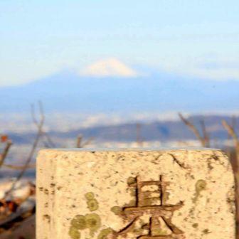 三角点の後ろに浅間山