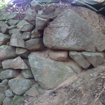 先程の石垣の右側には
デカイ石も使われています、見た人に威圧感を与え権威を表すための物のようです
いわいる鏡石かなあ
見せる為の石垣としてもう使われていたのか😲
