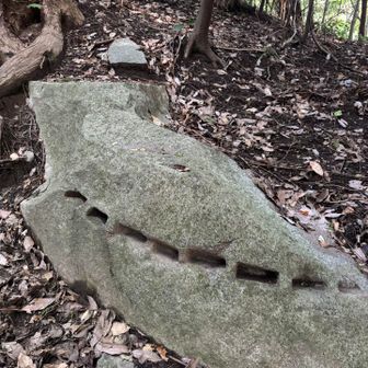 土に埋もれた岩にも歴史を感じる