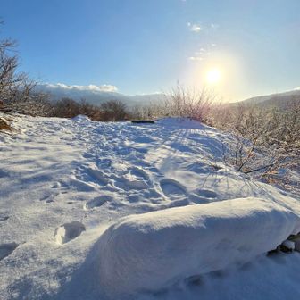 ベンチには20センチほど雪が積もってます
