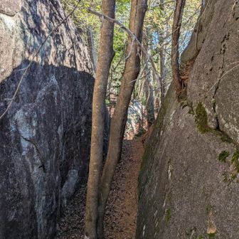 岩の間を抜けて若山山頂へ