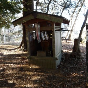 日連金剛山山頂。標高420m。
ここまで割りと急登でした。

山頂標識には410mと書いてある脇に手書きで419.8mとありました。
どっちやねん？