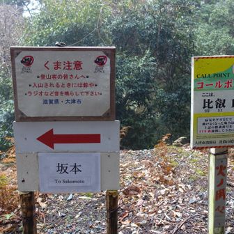 本坂の下り。クマ注意の看板がでました。大津市の資料から見て個体数は少なくウロウロしているのかな。街に出てきているのはやはり新時代ですね。