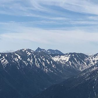 一の越から見たきたアルプス｡槍も穂高も富士山も全部見えた。
