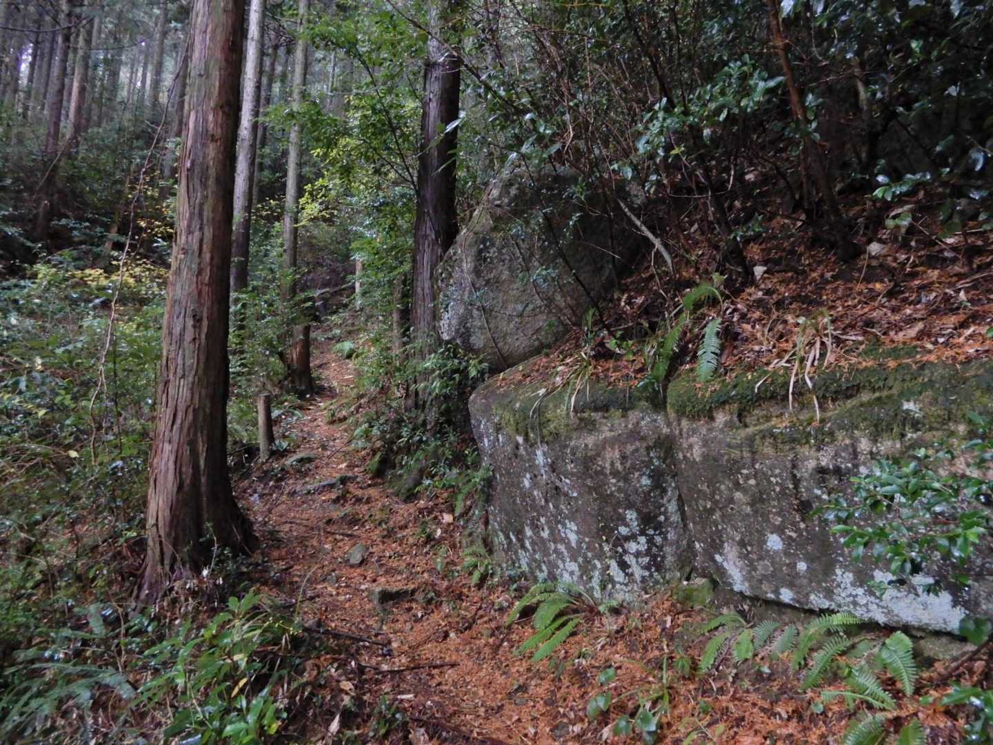 右に大岩を見て