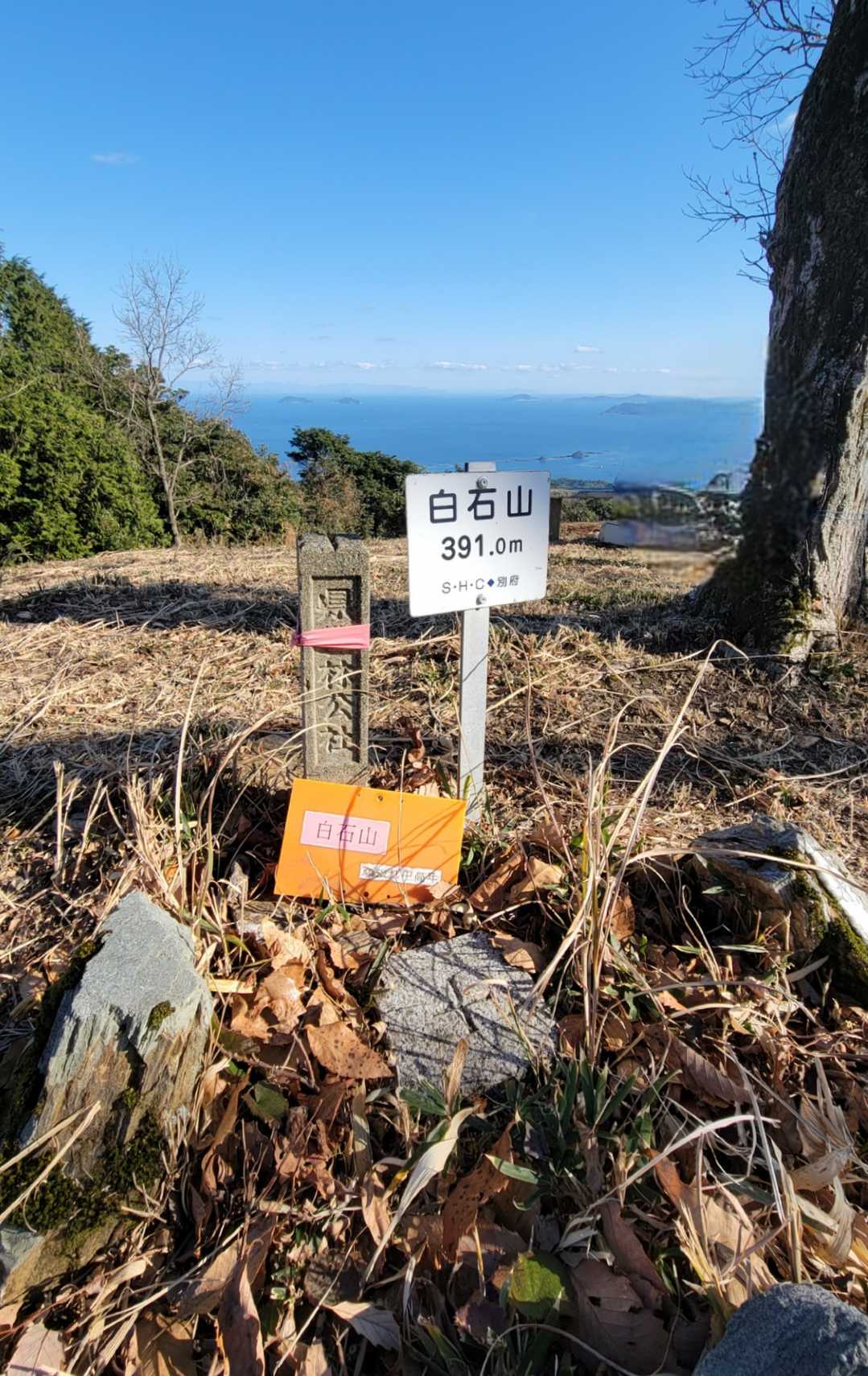 見晴らしいい～🎶
白石山  h=391m
SHC別府とオレンジの太平はつらつ山歩会の標識❗