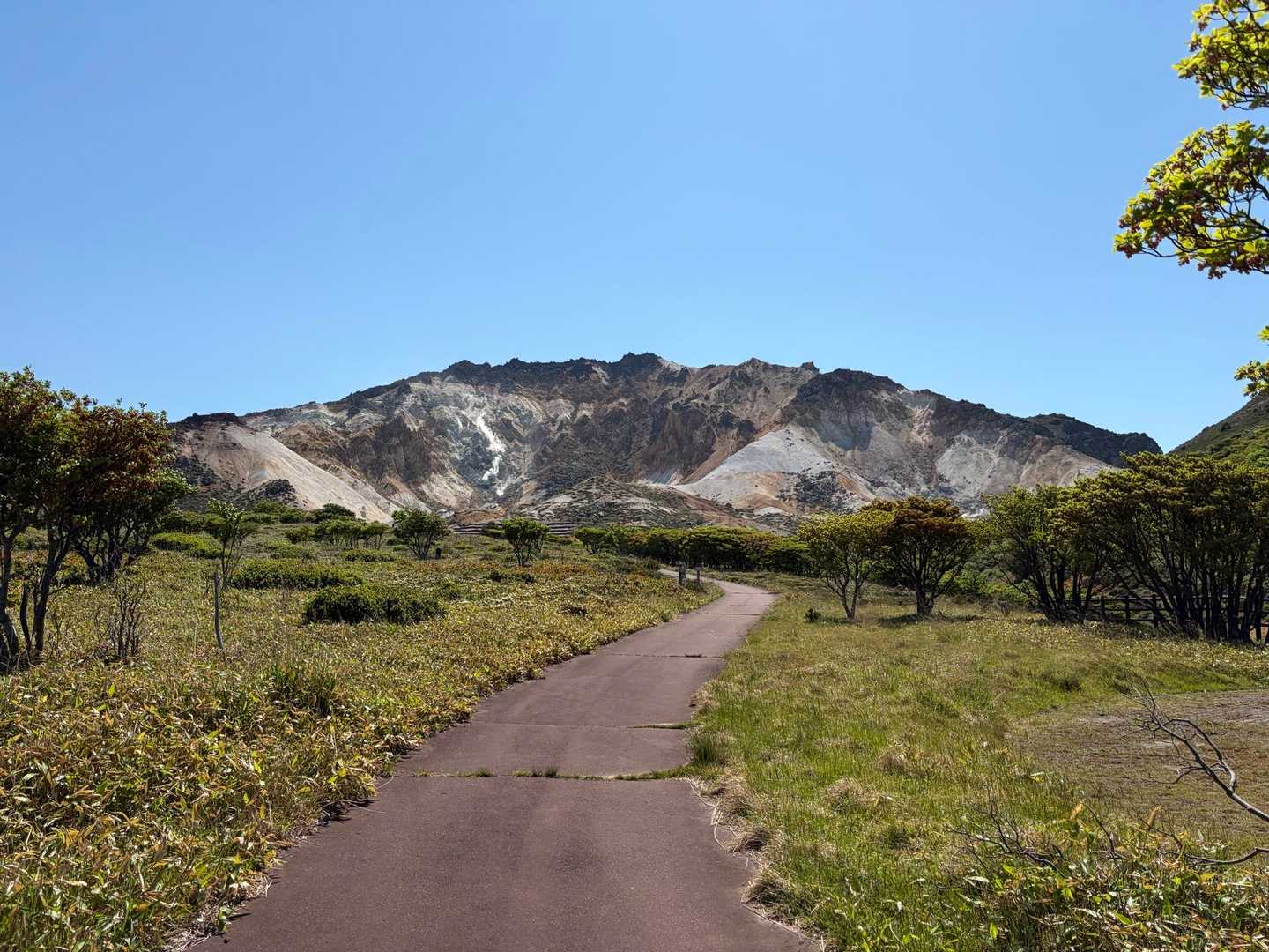 登山道から恵山全景を映す．
