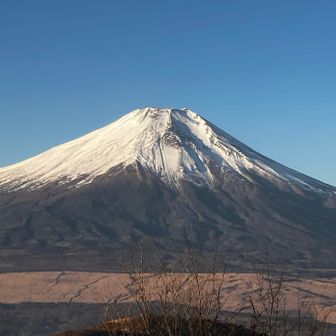 石割山の山頂から富士山がドーン🗻

北富士演習場の黄色と山中湖の上にそびえています。

登山道の九十九折りも見え、朝日に照らされ吉田大沢の濃い影が彫りの深さを見せています。
