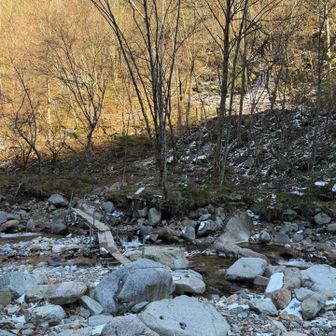 登山口まで戻ってきました😁
橋の雪も溶けてますね👍
川でチェーンスパイクを洗って終了