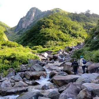 何あの尖った山。地形図では1578mとしか書かれていないが、調べると天狗岩（黒ツブネ）という名前で古いクライミングルートもあるらしい。