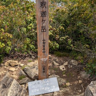 釈迦ヶ岳山頂標識…こちら側は真っ白