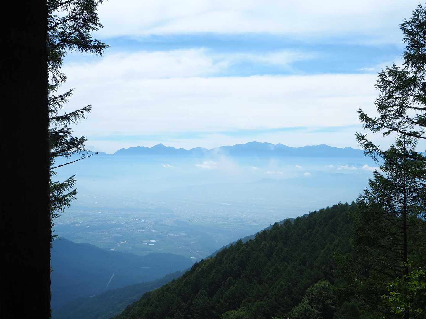 里見平からの南アルプス(正面は甲斐駒ヶ岳と仙丈ヶ岳)