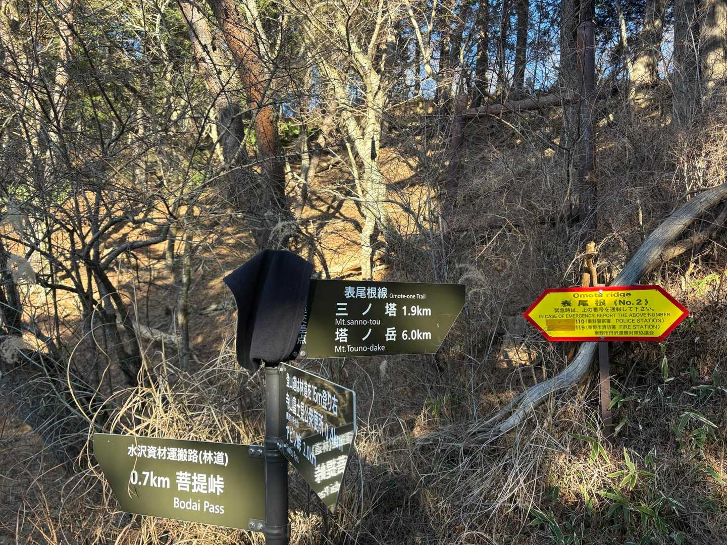 ヤビツ峠からの登山道との合流地点
こちらの15m先にヤビツ峠への登山道が右側にあります