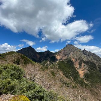 左から阿弥陀、中岳、赤岳