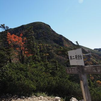 西天狗岳の岩場を登っているね