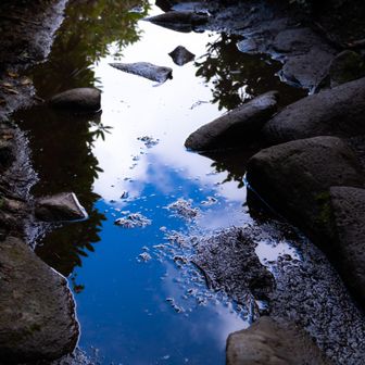 やっかいな水溜とぬかるみも
水鏡に青空と雲を映せば、ご機嫌な景色に✨️
