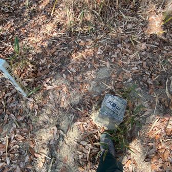 犬墓山　三角点の上に置いてある