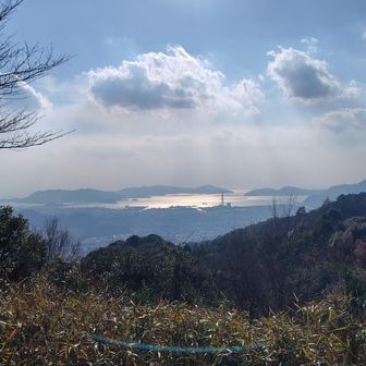 山頂からの景色１。
海が見えますな。いい感じです。