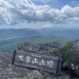 大峯山山頂より南方面。眺めが良いです。
海も少し見えます。
標高は1,050m。